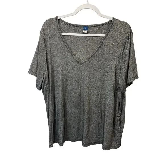 Old Navy XL Luxe Shimmery Black and Silver V Neck Short Sleeve Top - Picture 2 of 6